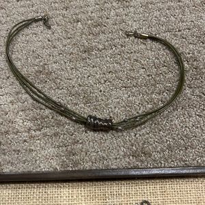 Silpada green leather studded necklace.Sterling.  Used to sell.Used as display🌸